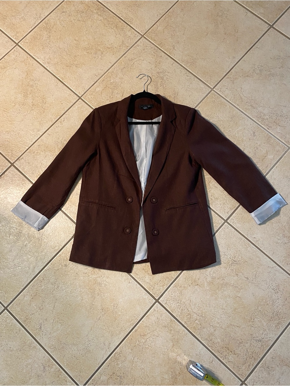 Tahari Linen Brown open Double-Breasted Women's Blazer